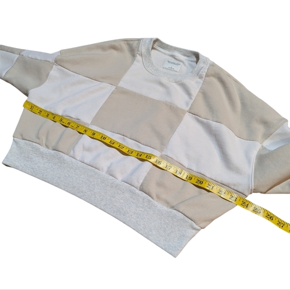 Abercrombie & Fitch Crop Patchwork Checkered Beige Cream Sweater Large - Picture 5 of 6